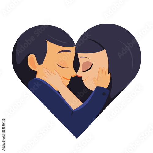 Boy and girl hug and make heart shape. Card design element. Vect