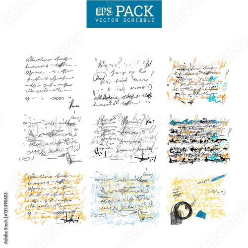 Unidentified abstract handwriting scribble text art drawing pack.