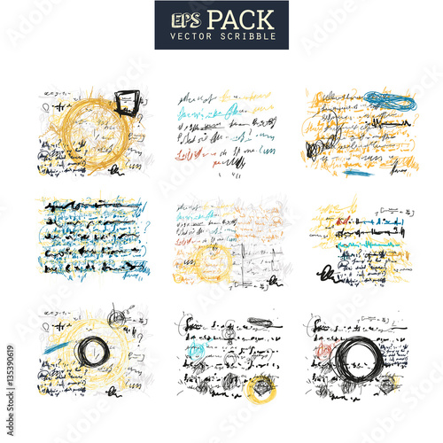 Unidentified abstract handwriting scribble text art drawing pack.