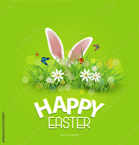 Vector background for Easter. Template. Rabbit ears sticking out
