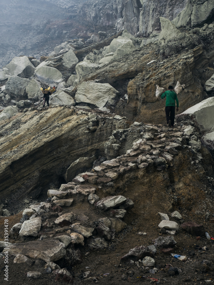 Crater of sulfur volcano Ijen in Indonesia Crater of sulfur volcano Ijen in Indonesia