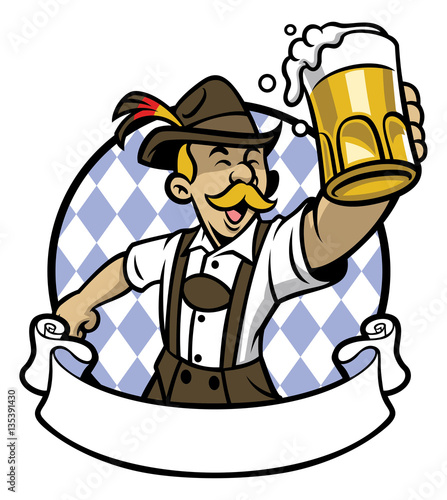 bavarian man celebrating oktoberfest with a big glass of beer