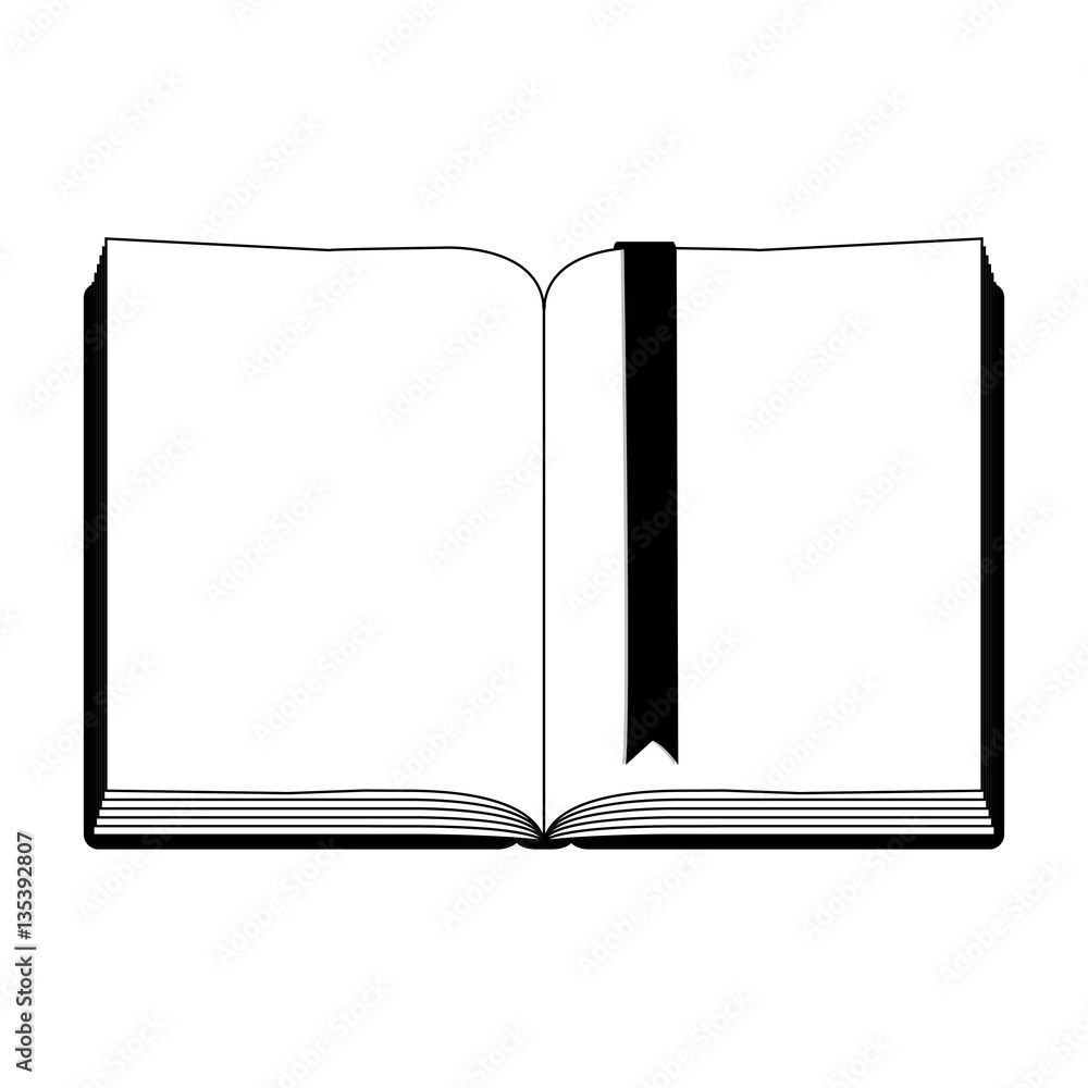 monochrome silhouette with open book with ribbon in blank vector illustration monochrome silhouette with open book with ribbon in blank vector illustration