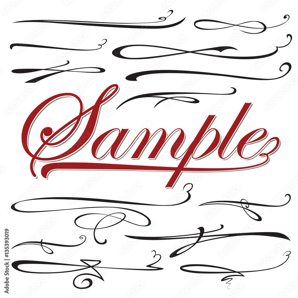 vector set of calligraphic elements for design inscriptions in r Stock ...