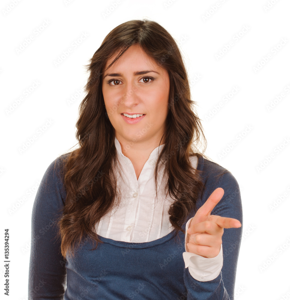 woman pointing finger to the side woman pointing finger to the side