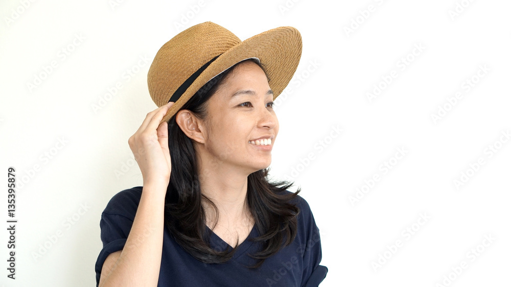 MIxed race asian girl wearing hat and smiling MIxed race asian girl wearing hat and smiling