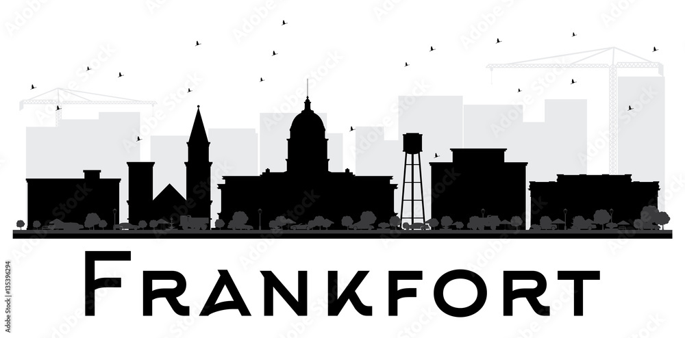 Frankfort City skyline black and white silhouette.