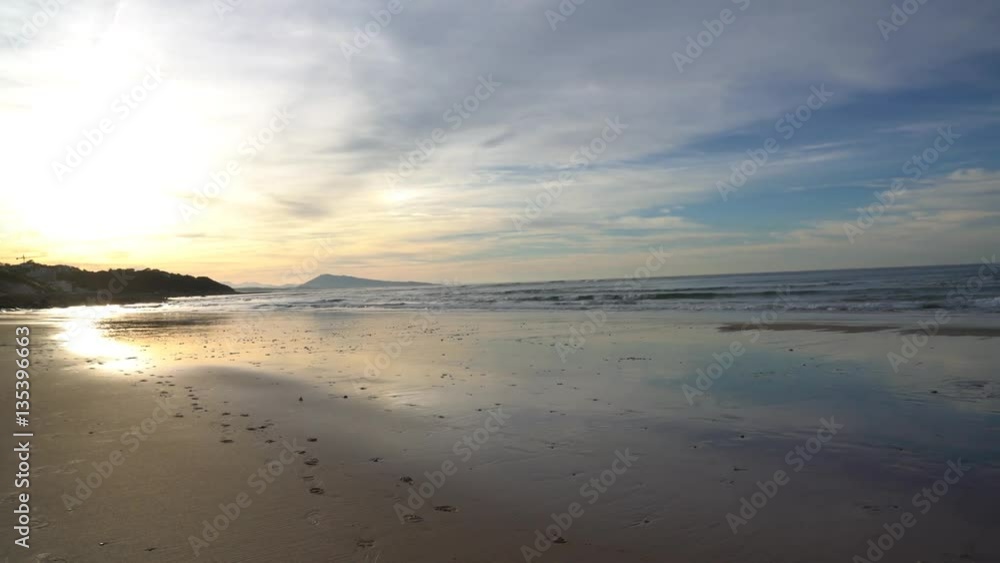 View of beach at low tide, sunset light View of beach at low tide, sunset light