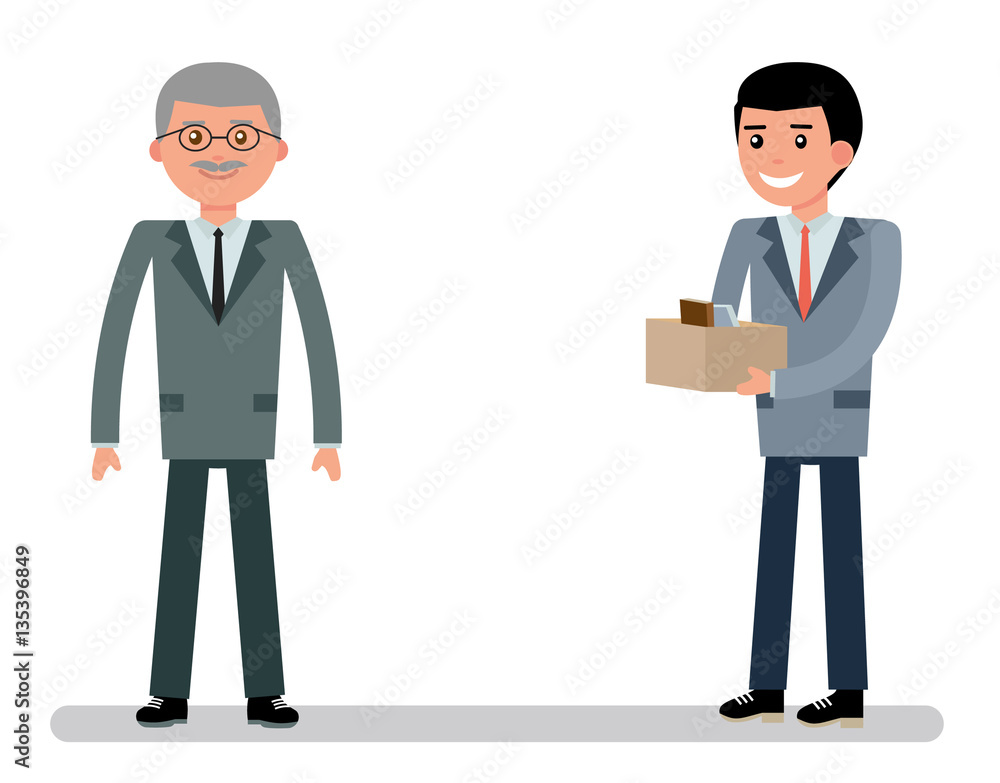 The boss took a young employee at work. Cartoon vector flat-style illustration The boss took a young employee at work. Cartoon vector flat-style illustration