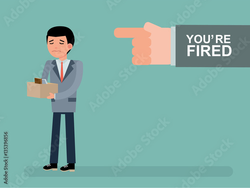 The chief dismisses the employee. Youre fired. Boss getting fired by employee. Cartoon vector flat-style illustration