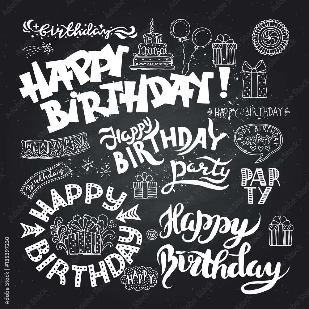 Set of Happy Birthday Hand Drawn Calligraphy Pen Brush Set of Happy Birthday Hand Drawn Calligraphy Pen Brush