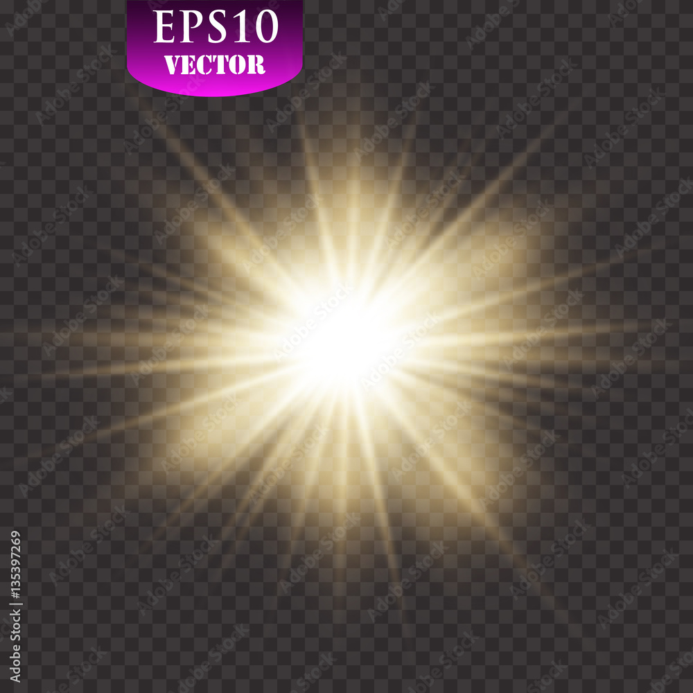 Transparent glow light effect. Star burst with sparkles. Gold glitter Transparent glow light effect. Star burst with sparkles. Gold glitter