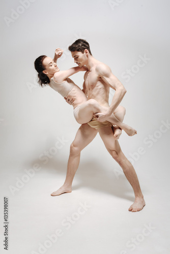 Εκτύπωση καμβά Advanced athletes performing isolated in white background