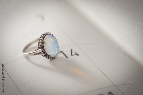 Calendar page with the Opal Ring on February 14 of Saint Valentines day, AF point selection.