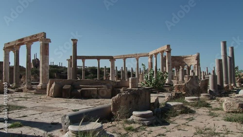 Low wide shot of the market of Leptis Magna the extensive Roman ruins near Al Homs, Libya photo