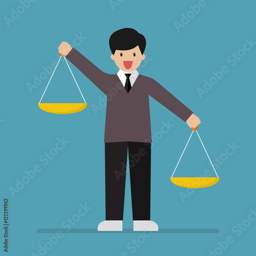 Businessman carrying a balance scale with both hands