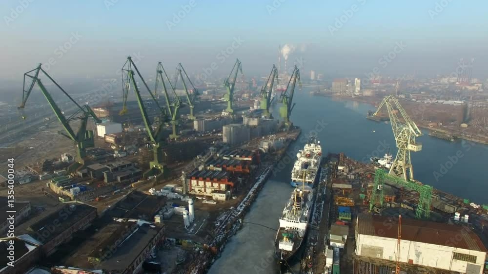 Aerial Of Shipyard Cranes Docks Harbour Construction Site And Ships Aerial Of Shipyard Cranes Docks Harbour Construction Site And Ships