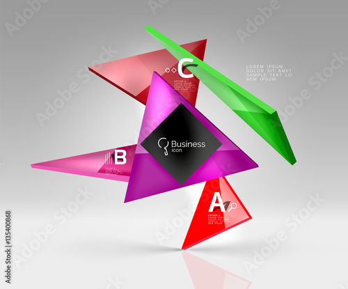Vector glass triangles composition on grey 3d background
