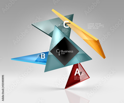 Vector glass triangles composition on grey 3d background