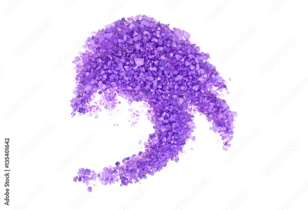 Violet sea salt isolated on white background, lavender Violet sea salt isolated on white background, lavender