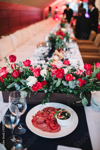 beautifully decorated table for a wedding celebration in a resta