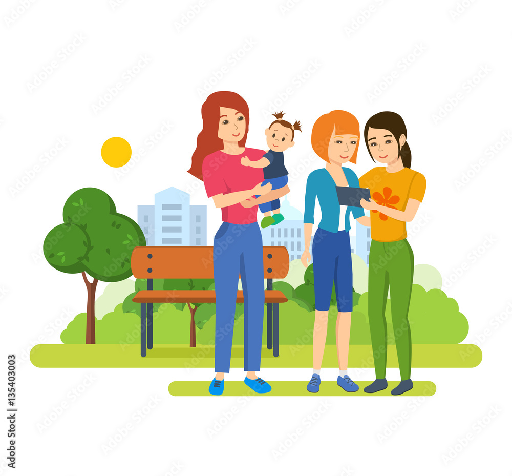 Girls watching photos on the tablet, mom keeps daughter. Girls watching photos on the tablet, mom keeps daughter.