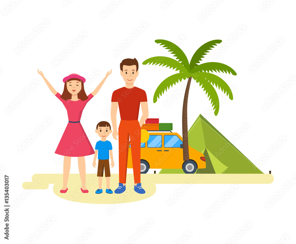 Fototapeta premium young family is traveling in his car.