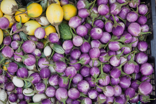 Eggplant purple, yellow, put on the market, Thailand.