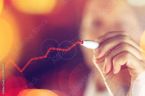Businesswoman drawing rising graph for positive business results photo