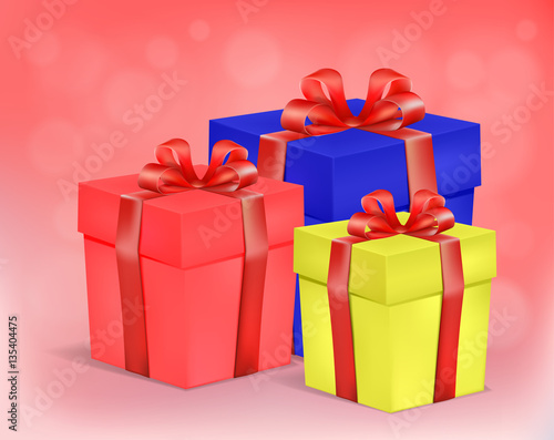 set of gift boxes on red background