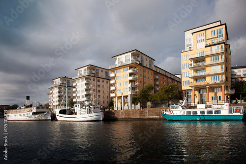 Waterways  boats and beautiful old buildings in Stockholm  Sweden