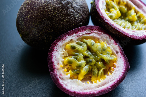 Passion fruit on dark background