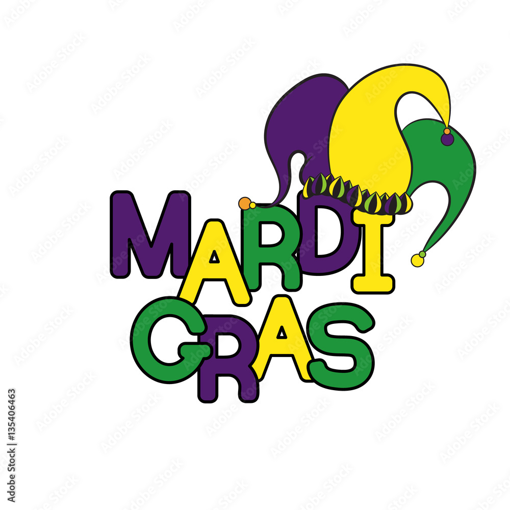 Fototapeta premium Mardi Gras or Shrove Tuesday. Colorful background with jester's hat. Vector illustration