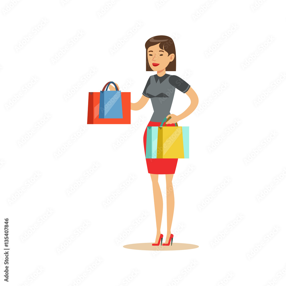 Woman With Clothing Outlet Bags Shopping In Department Store ,Cartoon Character Buying Things In The Shop Woman With Clothing Outlet Bags Shopping In Department Store ,Cartoon Character Buying Things In The Shop