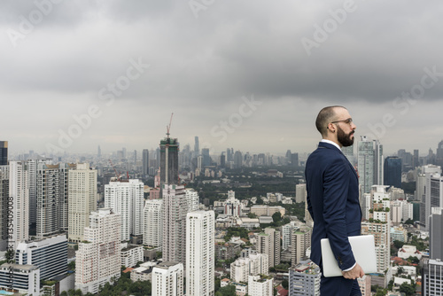 Business Person Standing Rooftop Concept