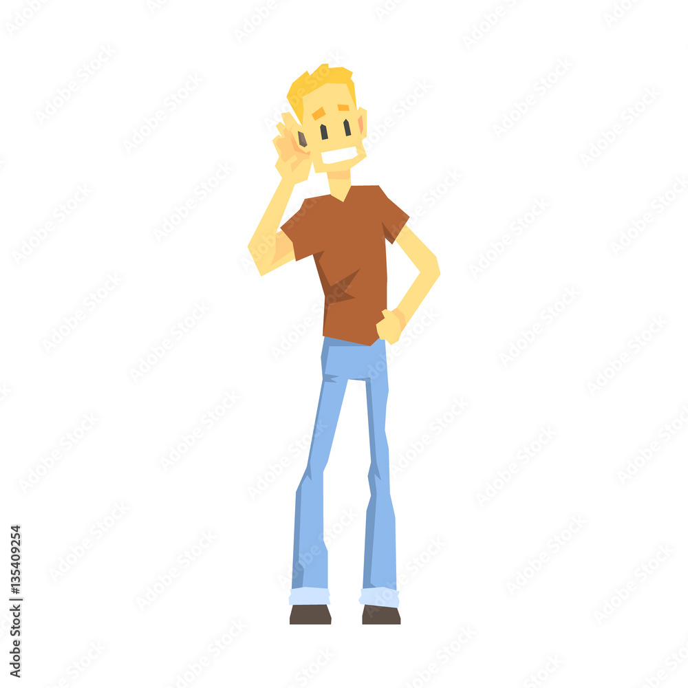 Guy WIth Hearing Amplifier, Young Person With Disability Overcoming The Injury Living Full Live Vector Illustration