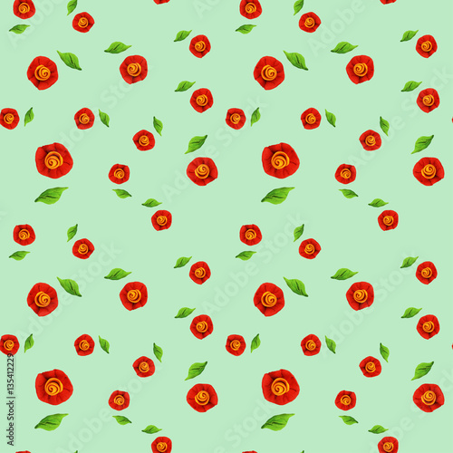 Plasticine colorful floral seamless pattern with roses 