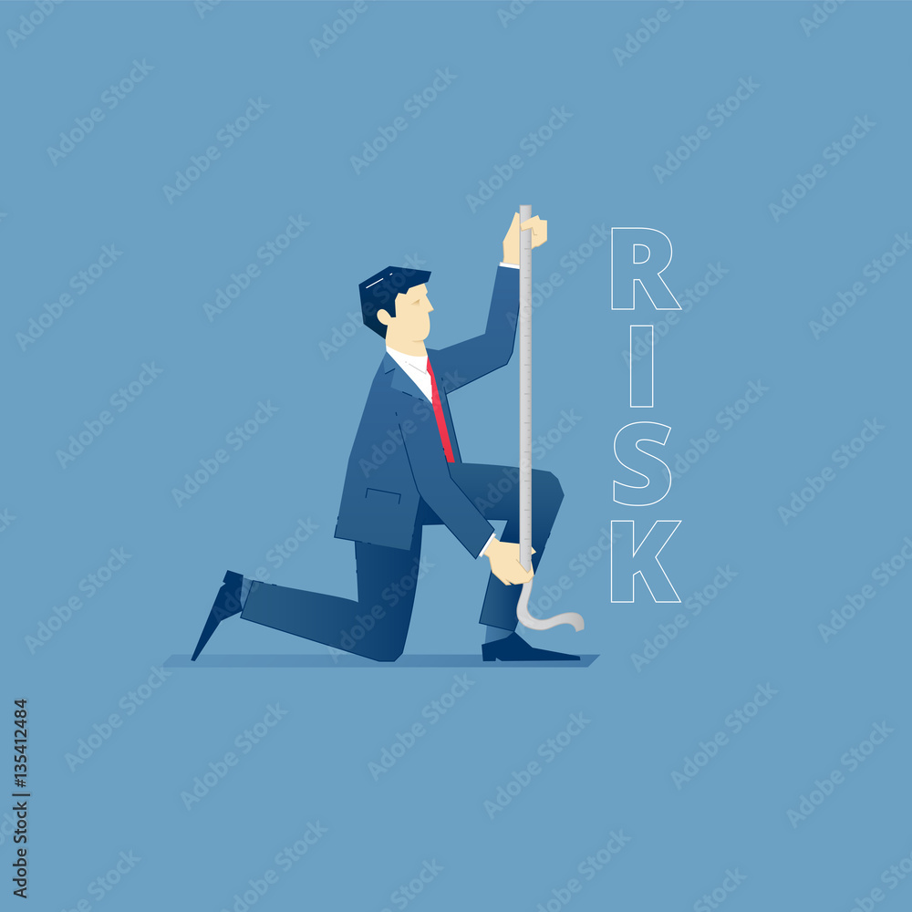 Businessman measures a risk with measure tape Businessman measures a risk with measure tape