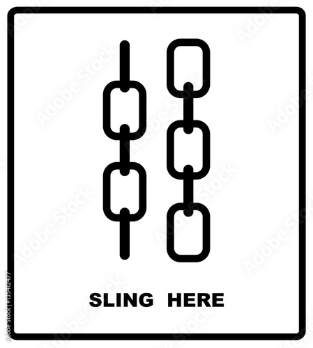 SLING HERE packaging symbol on a corrugated cardboard box. For use on cardboard boxes, packages and parcels. Vector illustration