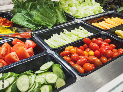 Canvas Print Salad Bar Fresh Vegetables Sliced Cucumber Tomato Healthy food