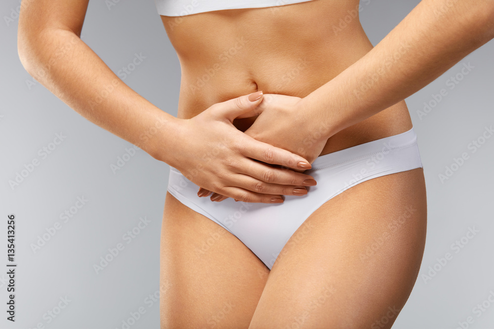 Pain. Beautiful Woman Body Feeling Stomach Ache, Hands On Belly Pain. Beautiful Woman Body Feeling Stomach Ache, Hands On Belly