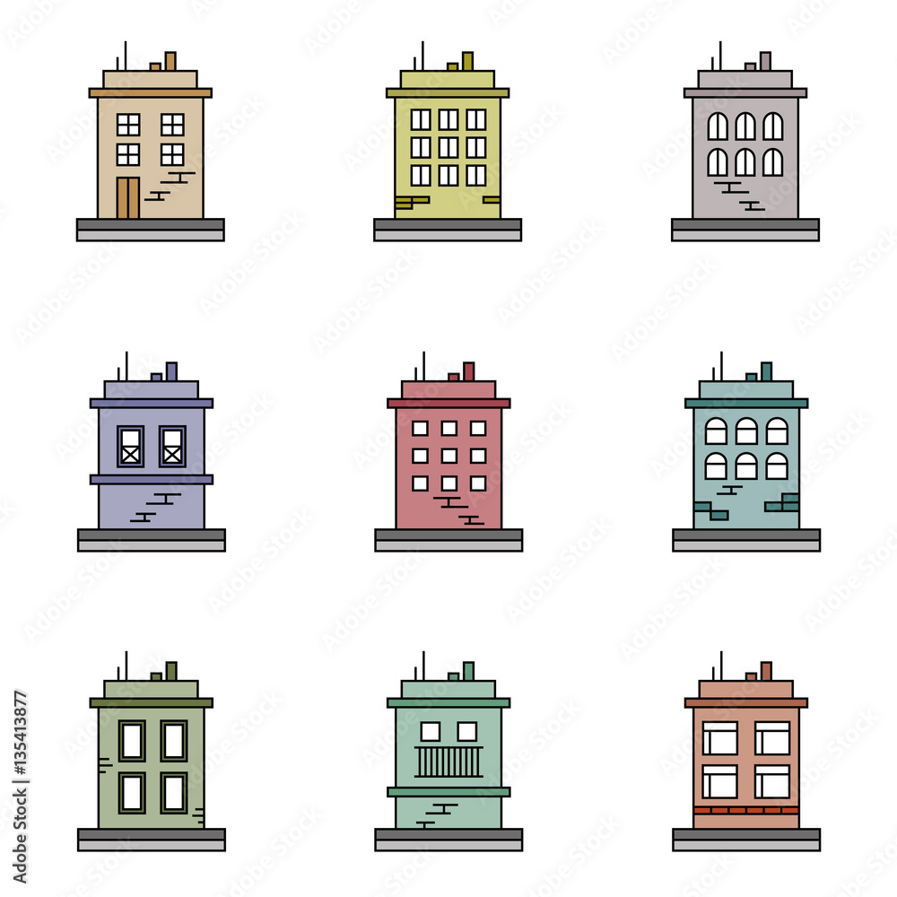 Old buildings vector icon set Stock Vector | Adobe Stock