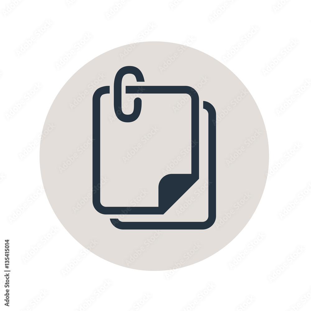 Icono plano hojas papel con clip en circulo gris Icono plano hojas papel con clip en circulo gris