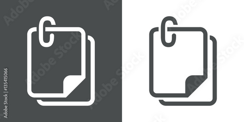 Icono plano hojas papel con clip gris y blanco