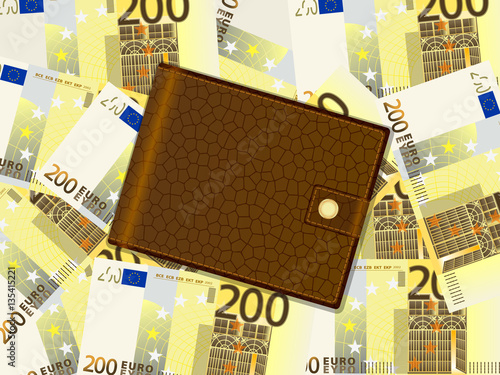 wallet on two hundred euro background