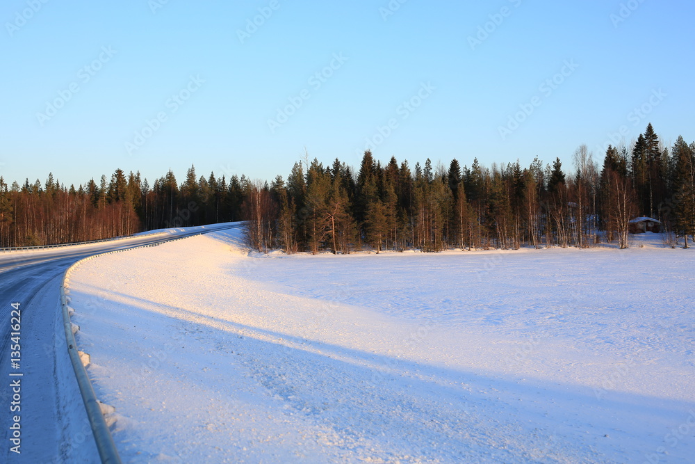 Rural road in Lapland, Finland