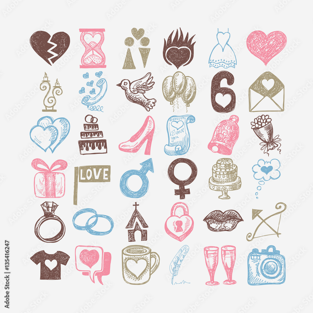 36 hand drawing doodle icon set, wedding sketchy illustration 36 hand drawing doodle icon set, wedding sketchy illustration