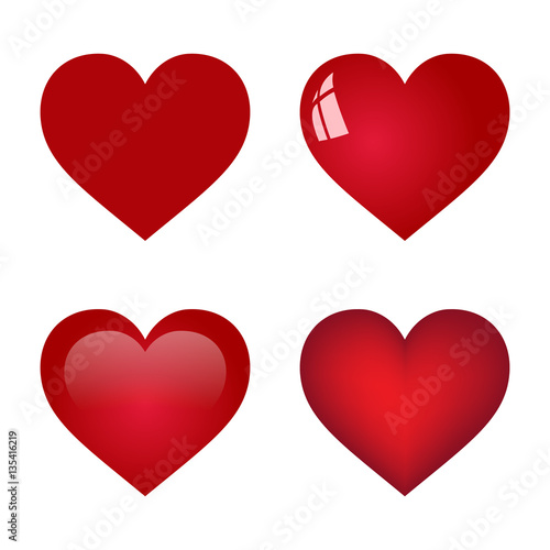 red vector heart collection on white background