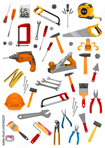 Building repair work tools vector isolated icons