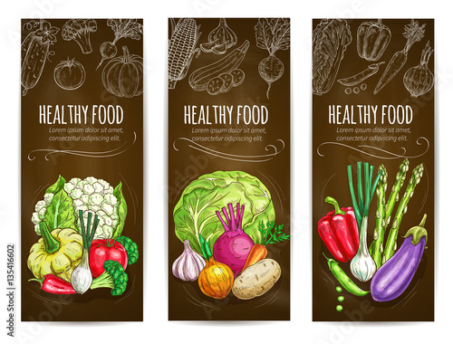 Healthy vegetarian vegetables sketch banners